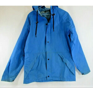REI Co-op Rain Shell Blue Mens Vintage Raincoat Zip-up w Hood Nylon Small Jacket